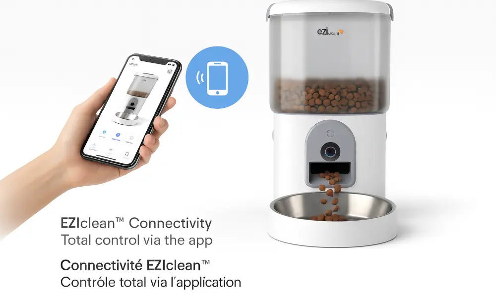 Eziclean Distributeur de croquettes et fontaine pour chat et petit chien Nutribot Cam+