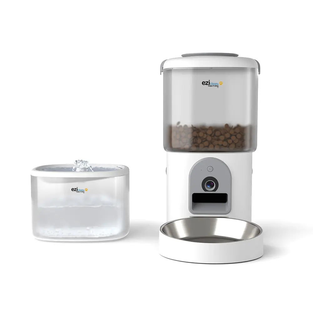 Eziclean Distributeur de croquettes et fontaine pour chat et petit chien Nutribot Cam+