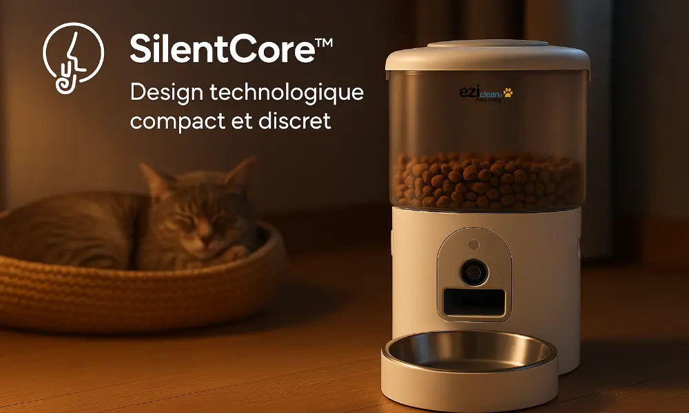 Eziclean Distributeur de croquettes et fontaine pour chat et petit chien Nutribot Cam+