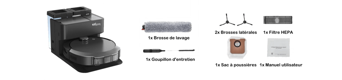 Eziclean Robot aspirateur laveur avec base aspirante All in one Z10 Plus