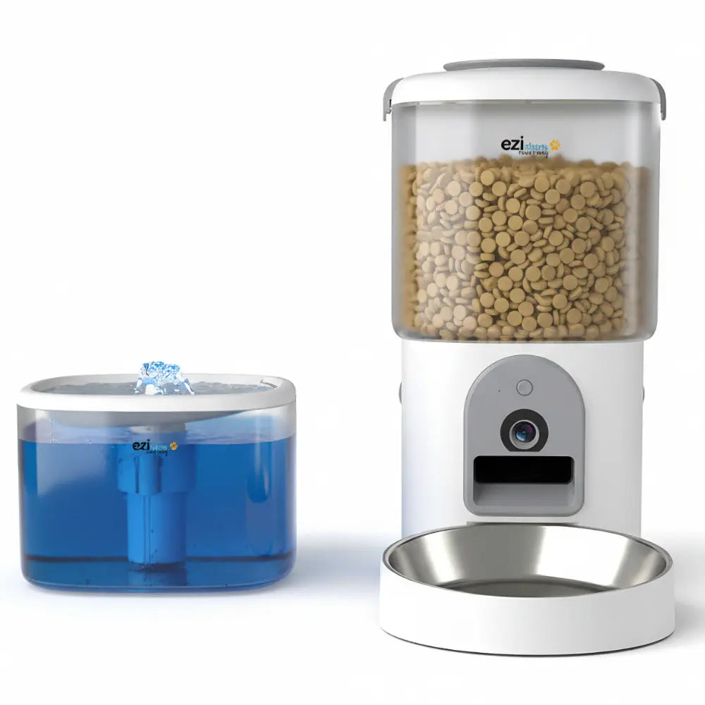 Eziclean Distributeur de croquettes et fontaine pour chat et petit chien Nutribot Cam+ Ultra