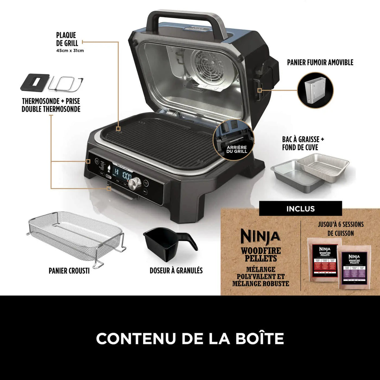 Ninja Barbecue électrique et fumoir Woodfire Pro Connect XL