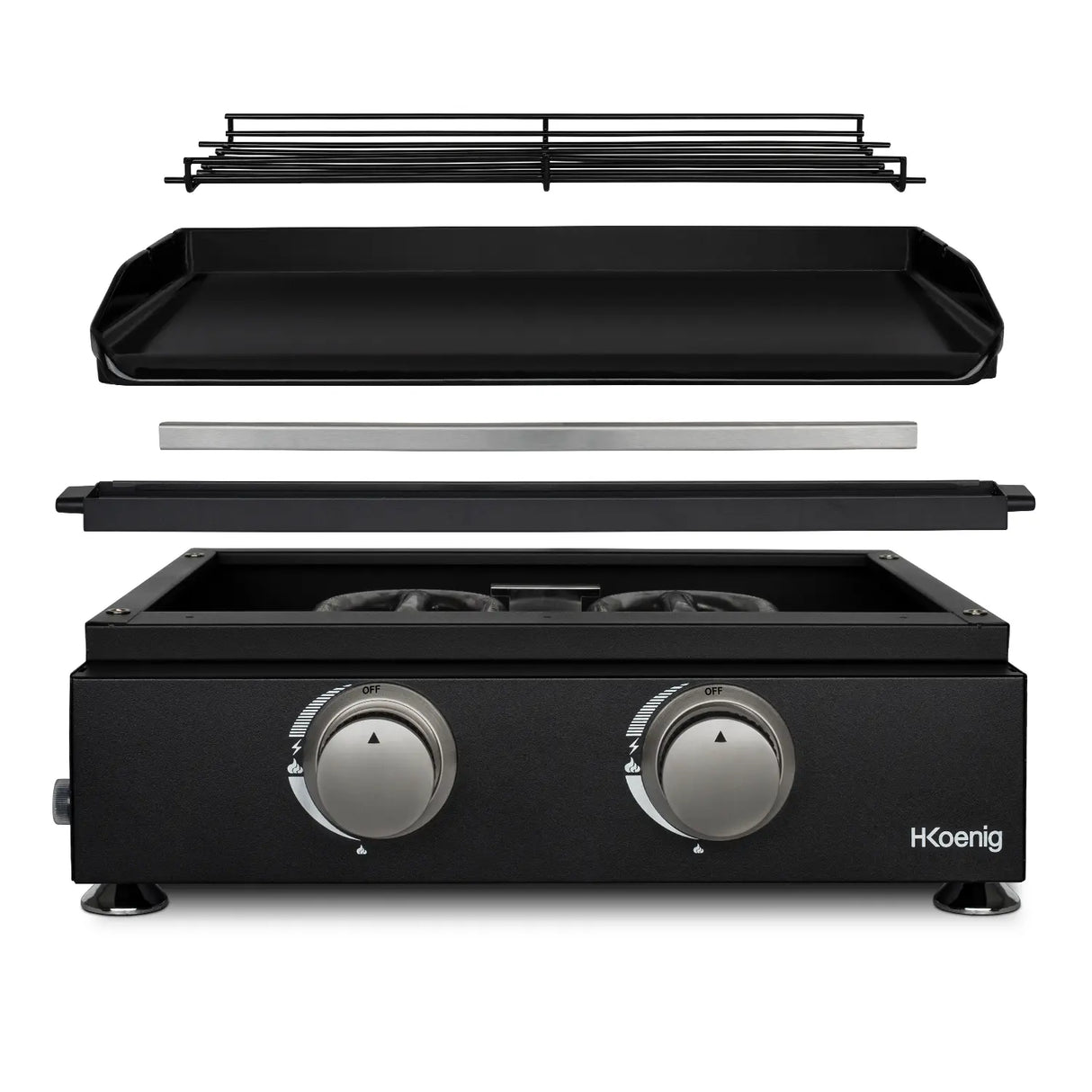 HKoenig Plancha à gaz 2 brûleurs - noire fonte émaillée