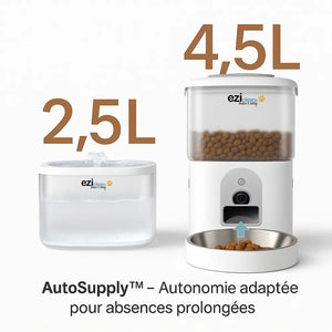 Eziclean Distributeur de croquettes et fontaine pour chat et petit chien Nutribot Cam+