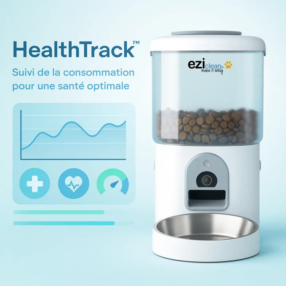 Eziclean Distributeur de croquettes et fontaine pour chat et petit chien Nutribot Cam+