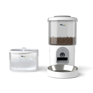 Eziclean Distributeur de croquettes et fontaine pour chat et petit chien Nutribot Cam+