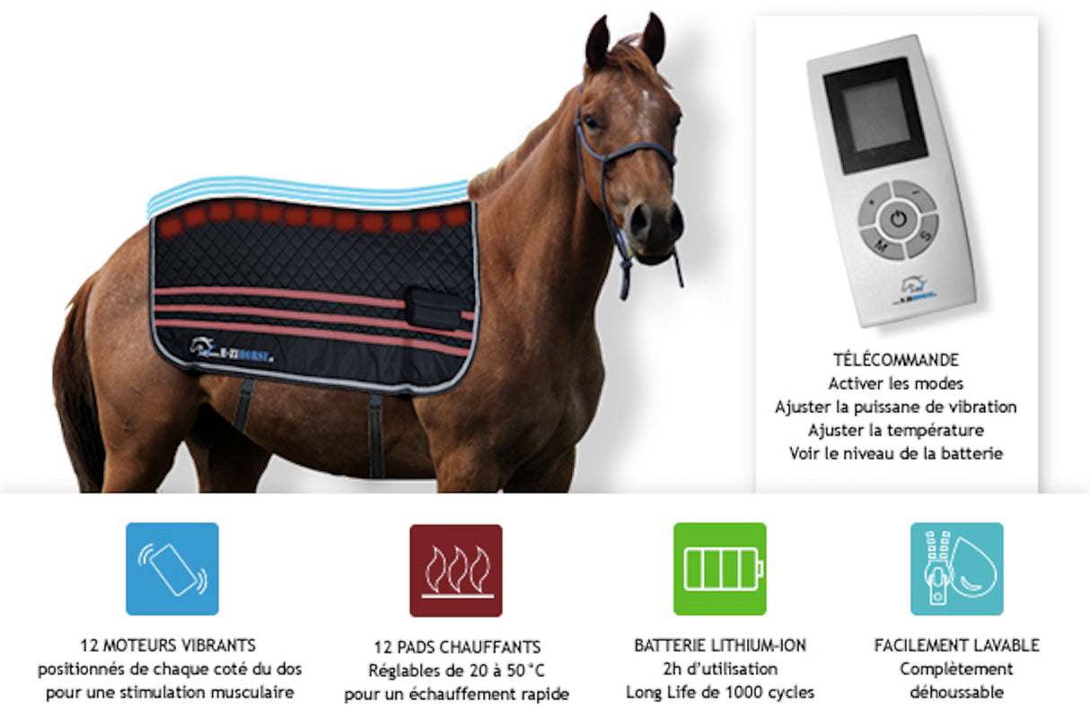 Ezihorse Couverture de massage vibrante et chauffante pour chevaux Back pro