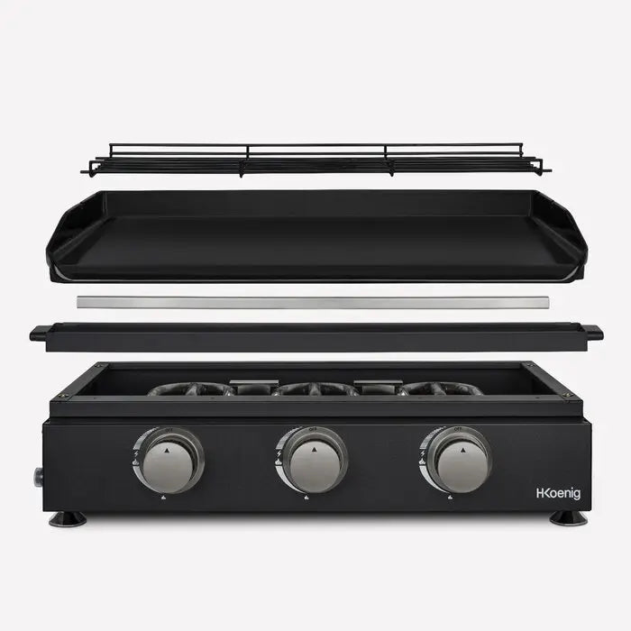 HKoenig Plancha à gaz 3 brûleurs - noire fonte émaillée