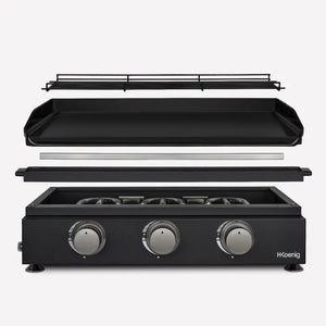 HKoenig Plancha à gaz 3 brûleurs - noire fonte émaillée